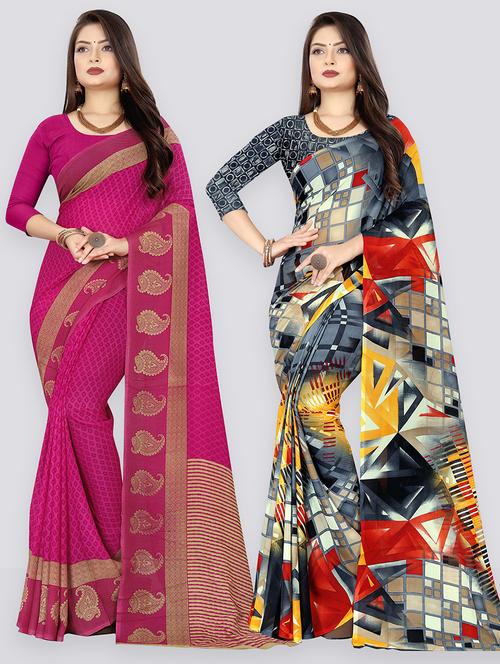 pack of 2 printed casual wear sarees with blouse - 21431868 - Very Small Image - 1