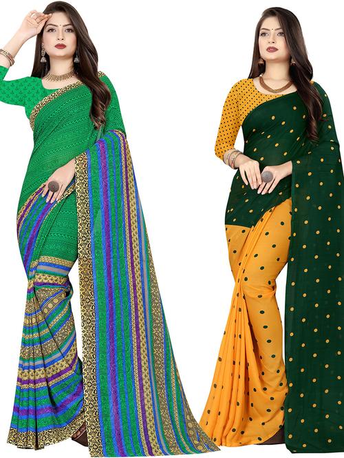 pack of 2 printed casual wear sarees with blouse - 21431871 - Very Small Image - 1