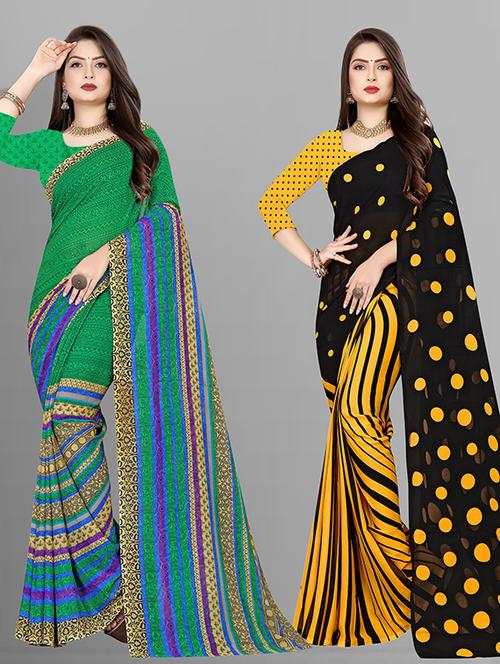 pack of 2 casual wear combo sarees with blouse - 21431875 - Very Small Image - 1
