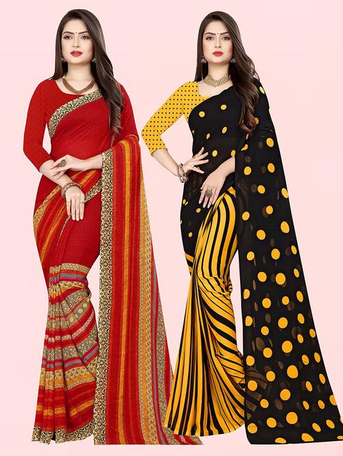 women pack of 2 casual wear sarees with blouse - 21431881 - Very Small Image - 1