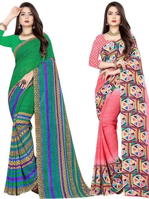 pack of 2 casual wear combo sarees with blouse - 21431883 - Very Small Image - 1