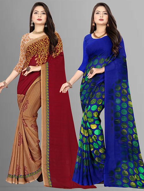 pack of 2 printed casual wear sarees with blouse - 21431888 - Very Small Image - 1