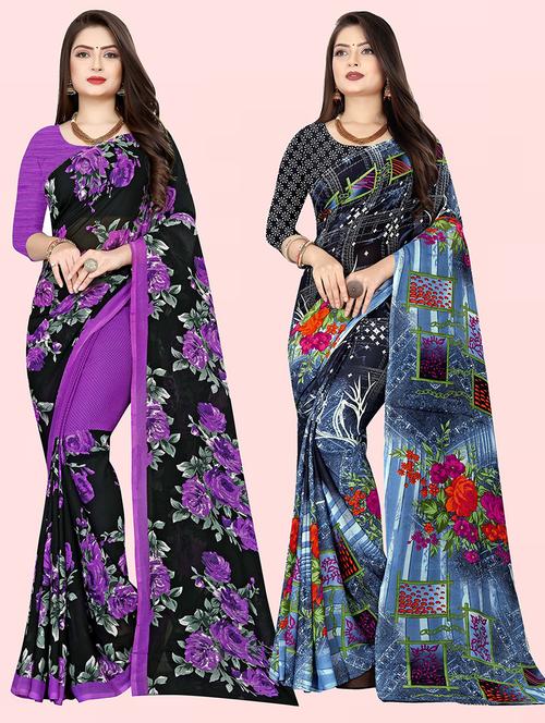 pack of 2 printed casual wear sarees with blouse - 21431890 - Very Small Image - 1