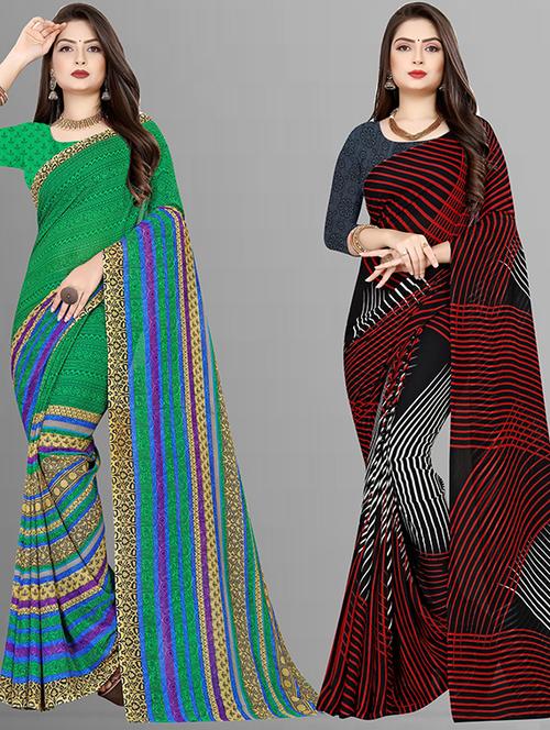 women multi color printed combo saree with blouse - 21431892 - Very Small Image - 1