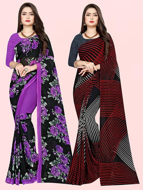 pack of 2 printed casual wear sarees with blouse - 21431895 - Very Small Image - 1