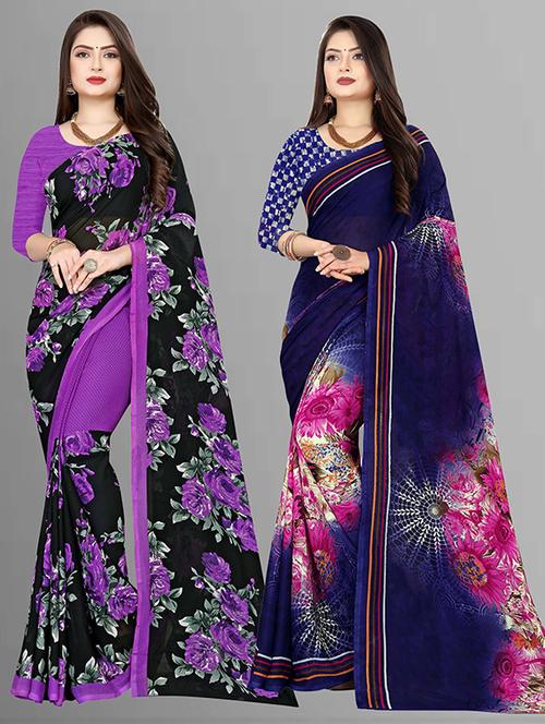 pack of 2 casual wear combo sarees with blouse - 21431896 - Very Small Image - 1