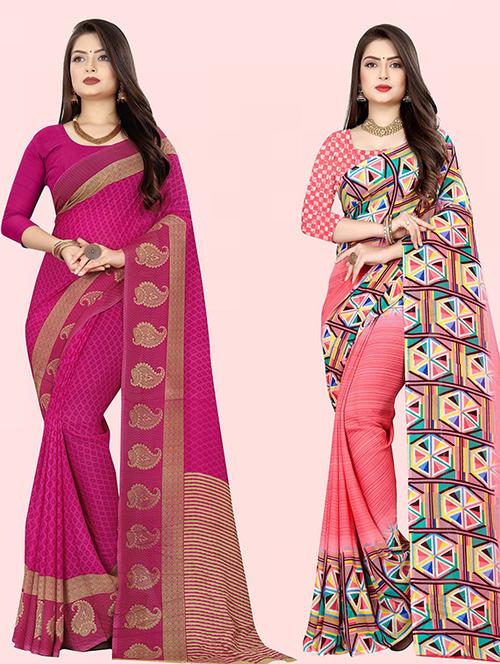 pack of 2 printed casual wear sarees with blouse - 21431898 - Very Small Image - 1