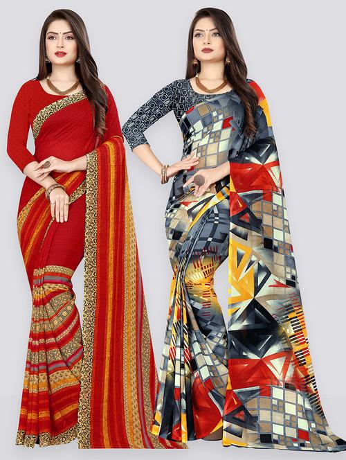 women pack of 2 casual wear sarees with blouse - 21431899 - Very Small Image - 1