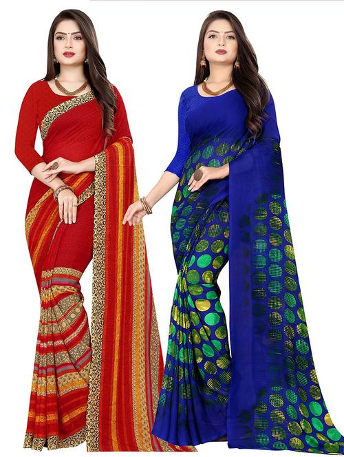 pack of 2 printed casual wear sarees with blouse - 21431905 - Very Small Image - 1