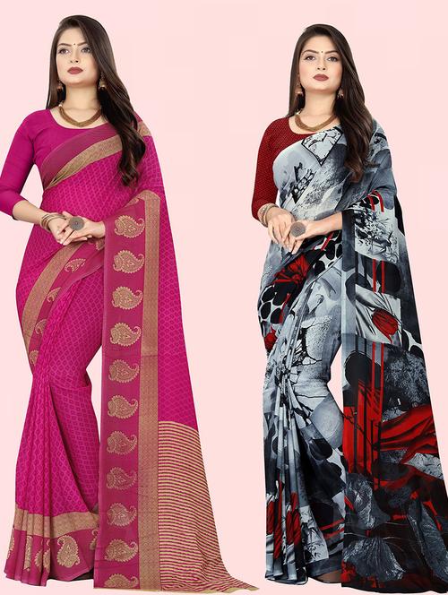 women multi color printed combo saree with blouse - 21431906 - Very Small Image - 1