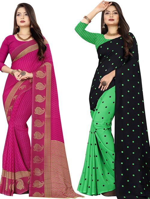 pack of 2 printed casual wear sarees with blouse - 21431908 - Very Small Image - 1