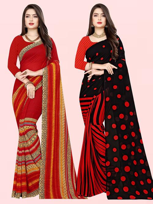 pack of 2 printed casual wear sarees with blouse - 21431912 - Very Small Image - 1