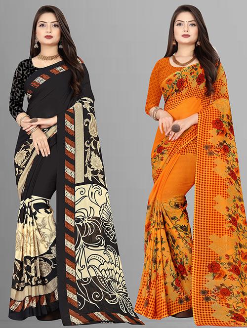 women multi color printed combo saree with blouse - 21431914 - Very Small Image - 1