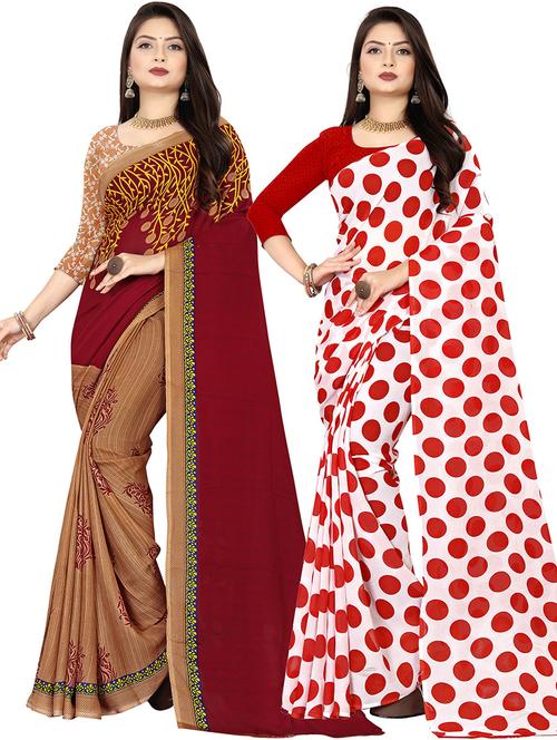 pack of 2 printed casual wear sarees with blouse - 21431915 - Very Small Image - 1