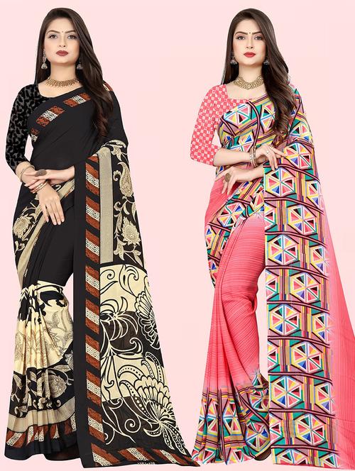 pack of 2 casual wear combo sarees with blouse - 21431922 - Very Small Image - 1