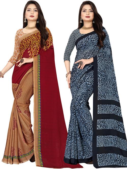 pack of 2 printed casual wear sarees with blouse - 21431924 - Very Small Image - 1
