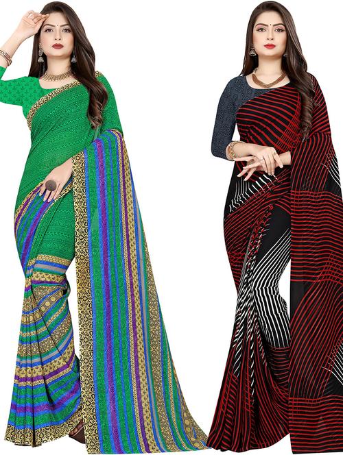 pack of 2 casual wear combo sarees with blouse - 21431925 - Very Small Image - 1