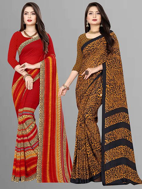 pack of 2 printed casual wear sarees with blouse - 21431929 - Very Small Image - 1
