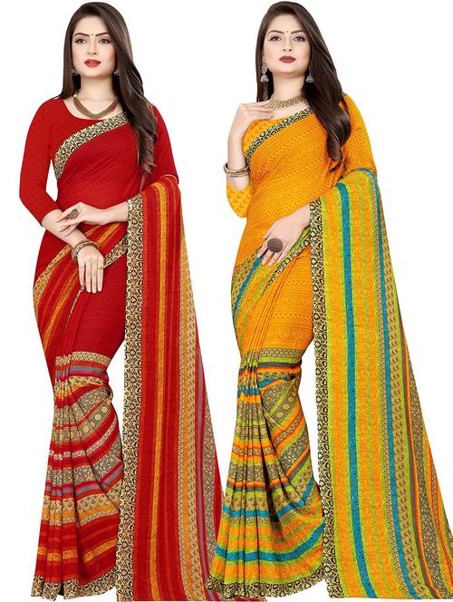 pack of 2 printed casual wear sarees with blouse - 21431931 - Very Small Image - 1
