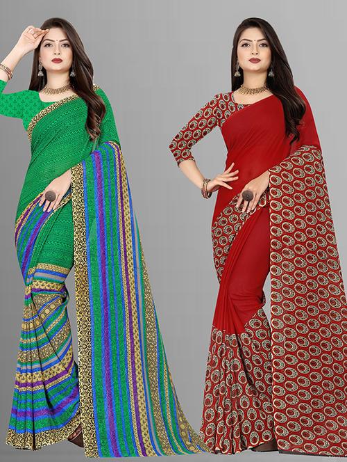 women multi color printed combo saree with blouse - 21431932 - Very Small Image - 1