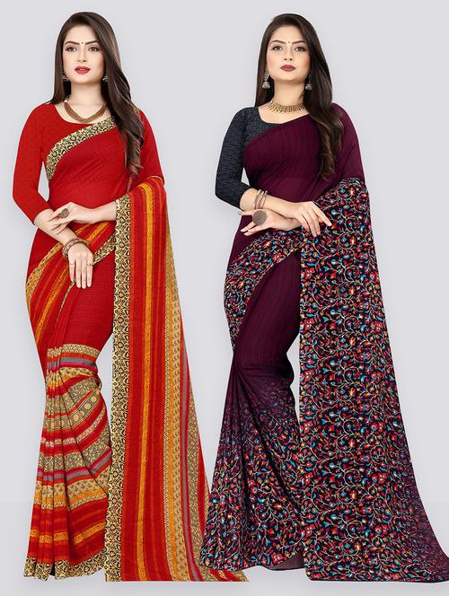 pack of 2 printed casual wear sarees with blouse - 21431933 - Very Small Image - 1
