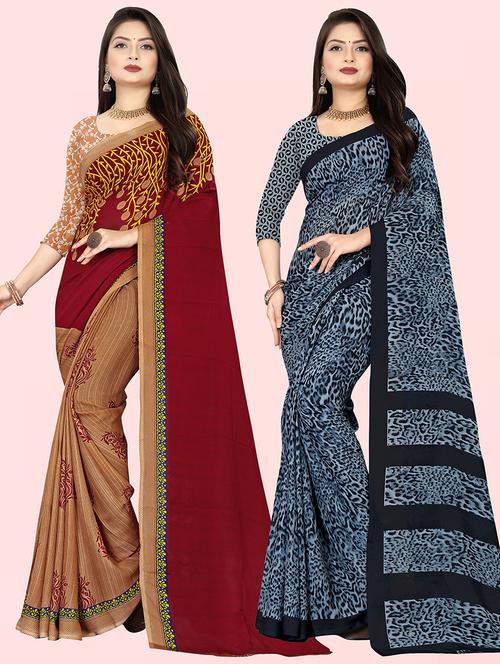 pack of 2 casual wear combo sarees with blouse - 21431939 - Very Small Image - 1