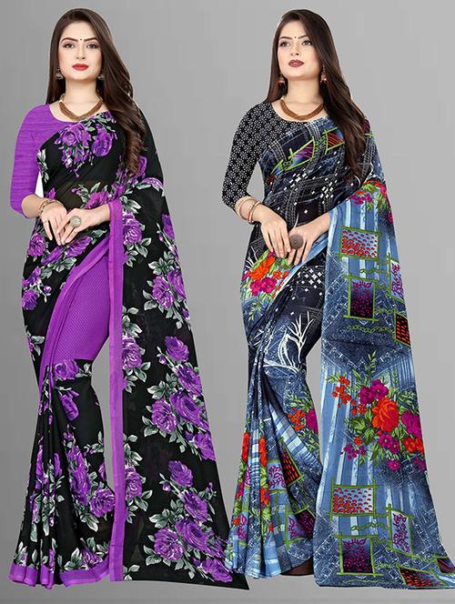 women multi color printed combo saree with blouse - 21431941 - Very Small Image - 1