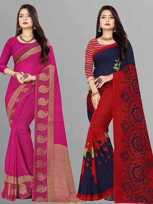 pack of 2 printed casual wear sarees with blouse - 21431944 - Very Small Image - 1