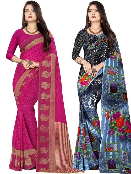 pack of 2 printed casual wear sarees with blouse - 21431946 - Very Small Image - 1