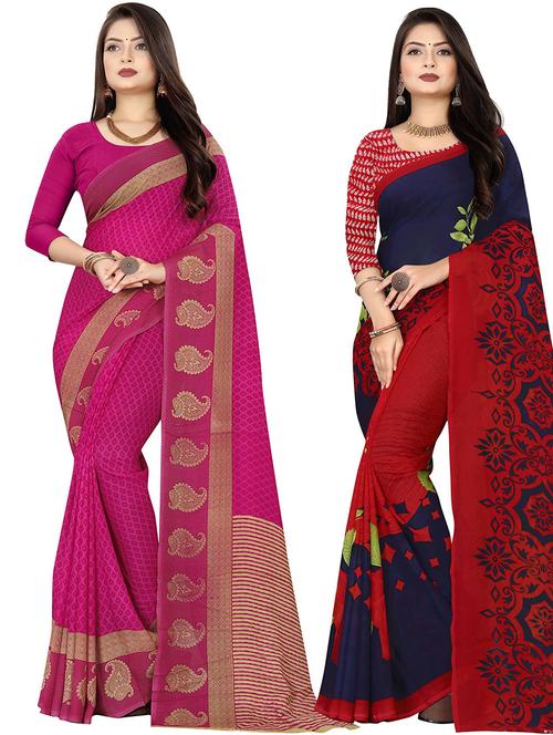 pack of 2 printed casual wear sarees with blouse - 21431947 - Very Small Image - 1