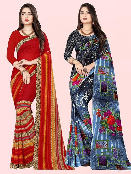 pack of 2 printed casual wear sarees with blouse - 21431948 - Very Small Image - 1