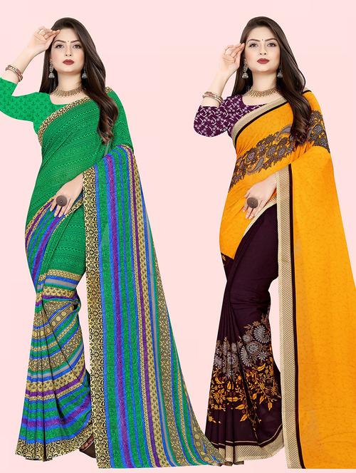 pack of 2 printed casual wear sarees with blouse - 21431951 - Very Small Image - 1