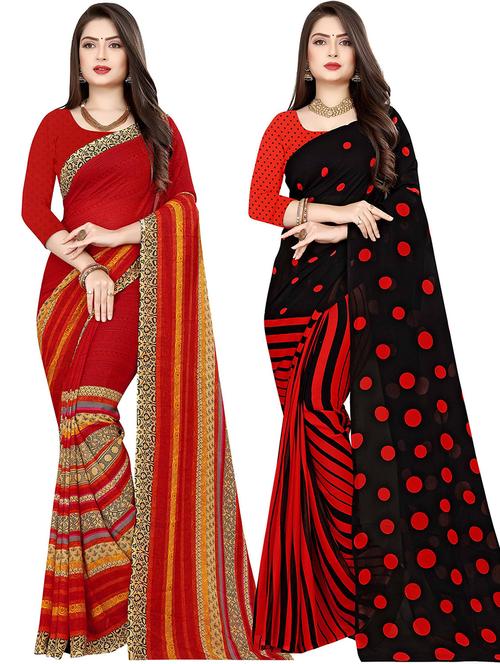 pack of 2 printed casual wear sarees with blouse - 21431952 - Very Small Image - 1