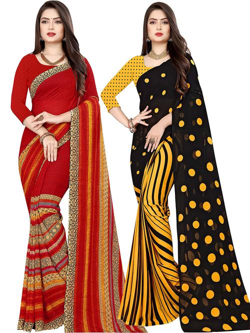 women multi color printed combo saree with blouse - 21431955 - Very Small Image - 1