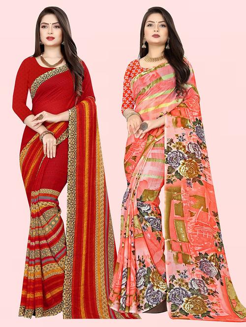 women pack of 2 casual wear sarees with blouse - 21431958 - Very Small Image - 1