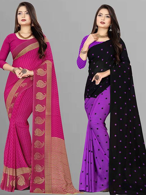 pack of 2 printed casual wear sarees with blouse - 21431959 - Very Small Image - 1