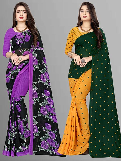 pack of 2 printed casual wear sarees with blouse - 21431960 - Very Small Image - 1