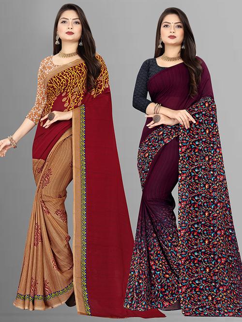 pack of 2 printed casual wear sarees with blouse - 21431962 - Very Small Image - 1
