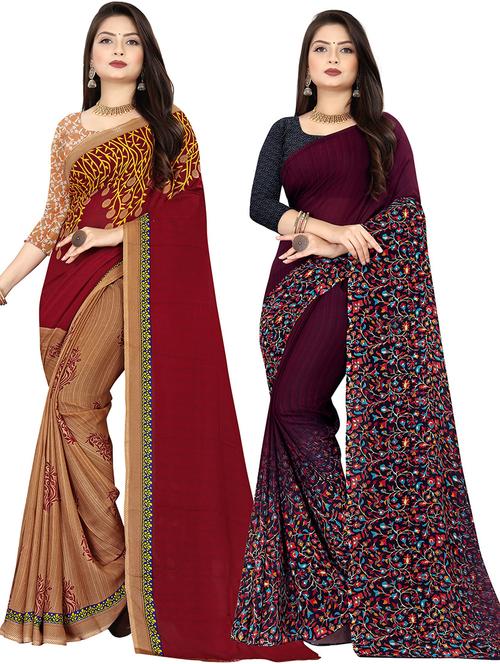 pack of 2 casual wear combo sarees with blouse - 21431963 - Very Small Image - 1