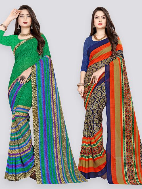 pack of 2 casual wear combo sarees with blouse - 21431964 - Very Small Image - 1