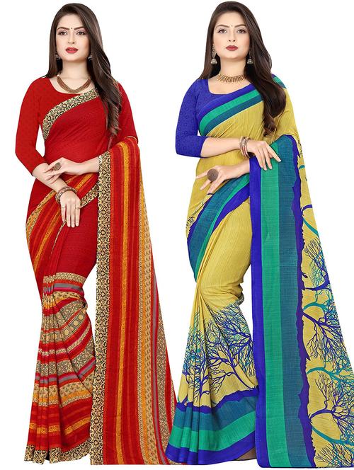 pack of 2 printed casual wear sarees with blouse - 21431966 - Very Small Image - 1