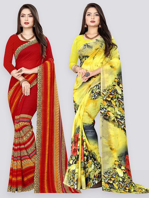 pack of 2 casual wear combo sarees with blouse - 21431967 - Very Small Image - 1