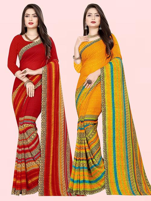 pack of 2 printed casual wear sarees with blouse - 21431968 - Very Small Image - 1