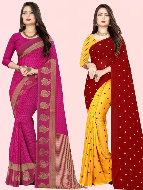 women multi color printed combo saree with blouse - 21431969 - Very Small Image - 1