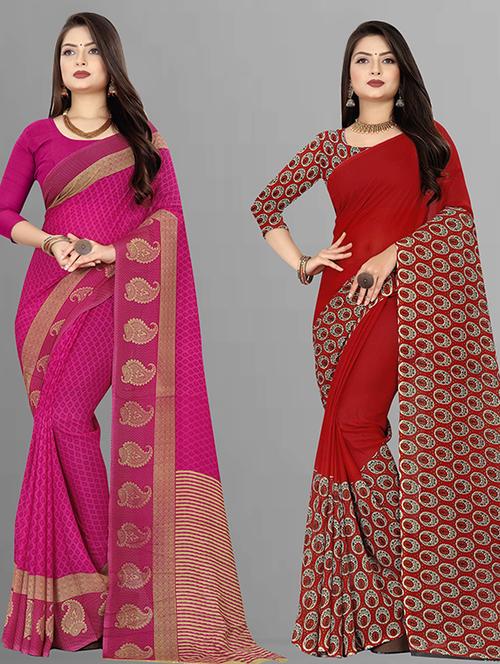pack of 2 printed casual wear sarees with blouse - 21431975 - Very Small Image - 1