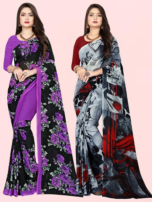pack of 2 printed casual wear sarees with blouse - 21431977 - Very Small Image - 1