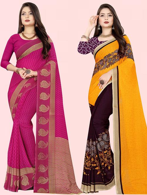 pack of 2 casual wear combo sarees with blouse - 21431981 - Very Small Image - 1