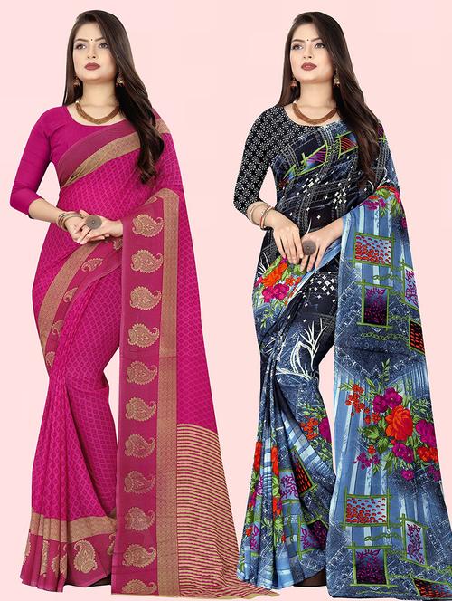 pack of 2 casual wear sarees with blouse - 21431987 - Very Small Image - 1
