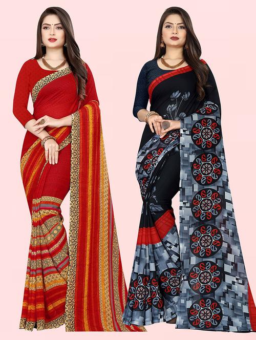 pack of 2 printed casual wear sarees with blouse - 21431990 - Very Small Image - 1