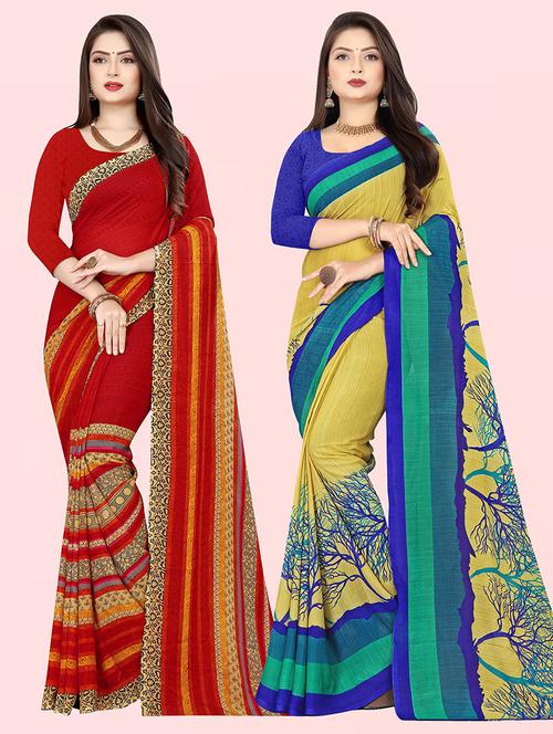 pack of 2 printed casual wear sarees with blouse - 21431992 - Very Small Image - 1